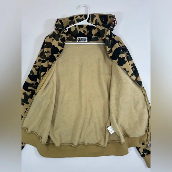 A Bathing Ape Bape ABC Green Camo Shark Full Zip Up Hoodie Medium Mens WGM